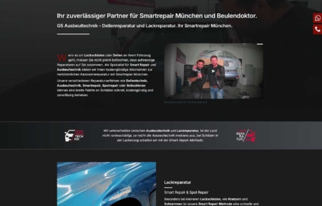 Homepage von einer Kfz Werkstatt, darauf zu sehen der Inhaber und Detlef Müller aus dem TV