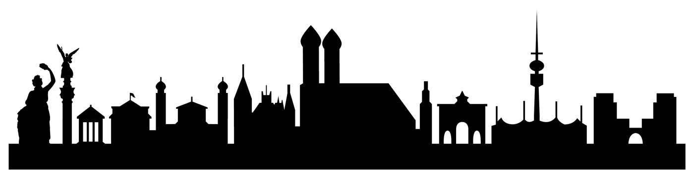 Grafik München Skyline in schwarz und einfach gehalten auf weiss