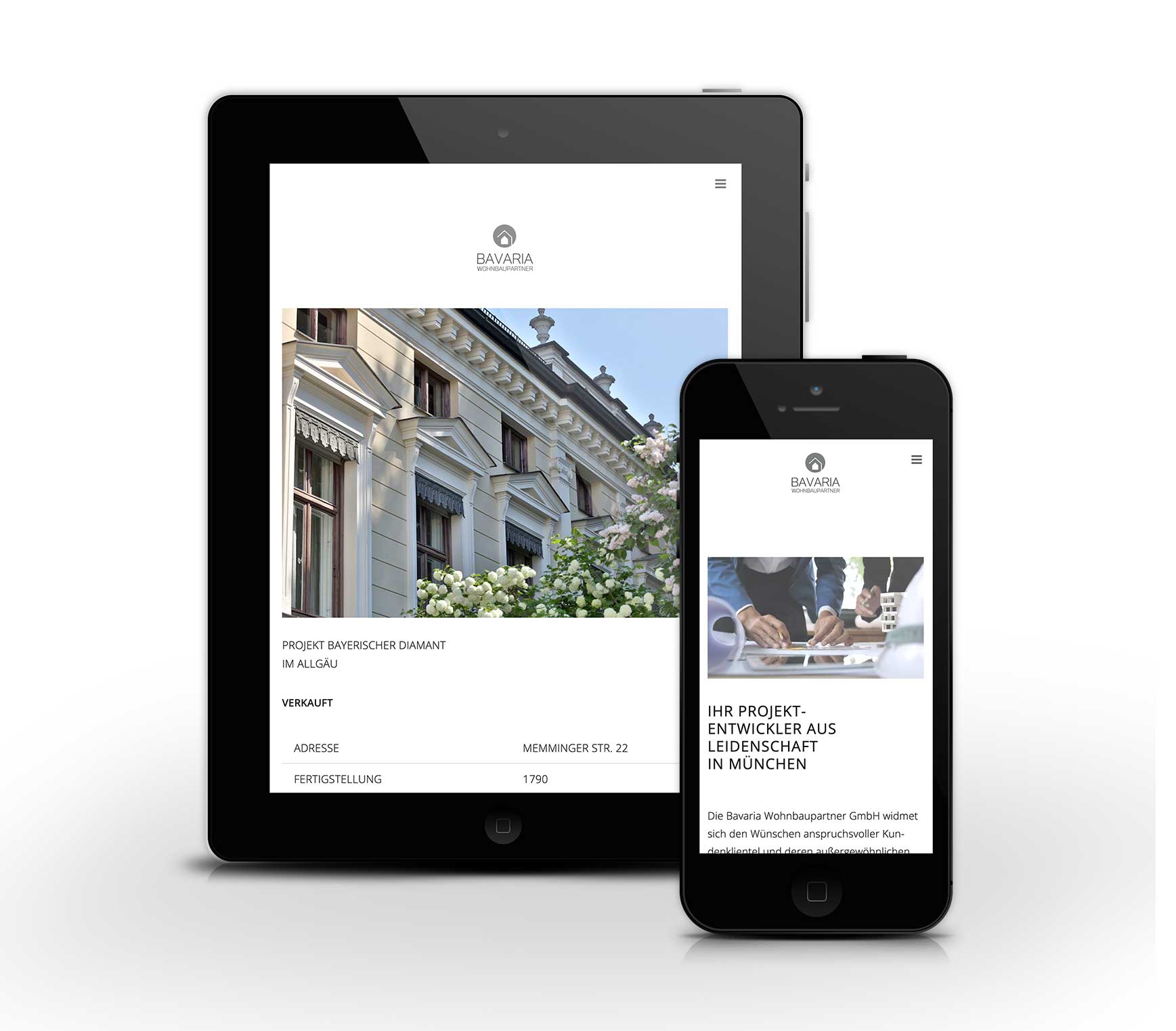 Website Immobilienmakler - Webdesign München auf Tablet und Smartphone